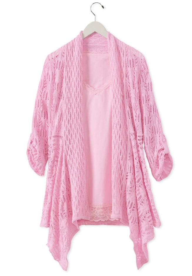 Open Front Pointelle Cardigan Sweater image number 1