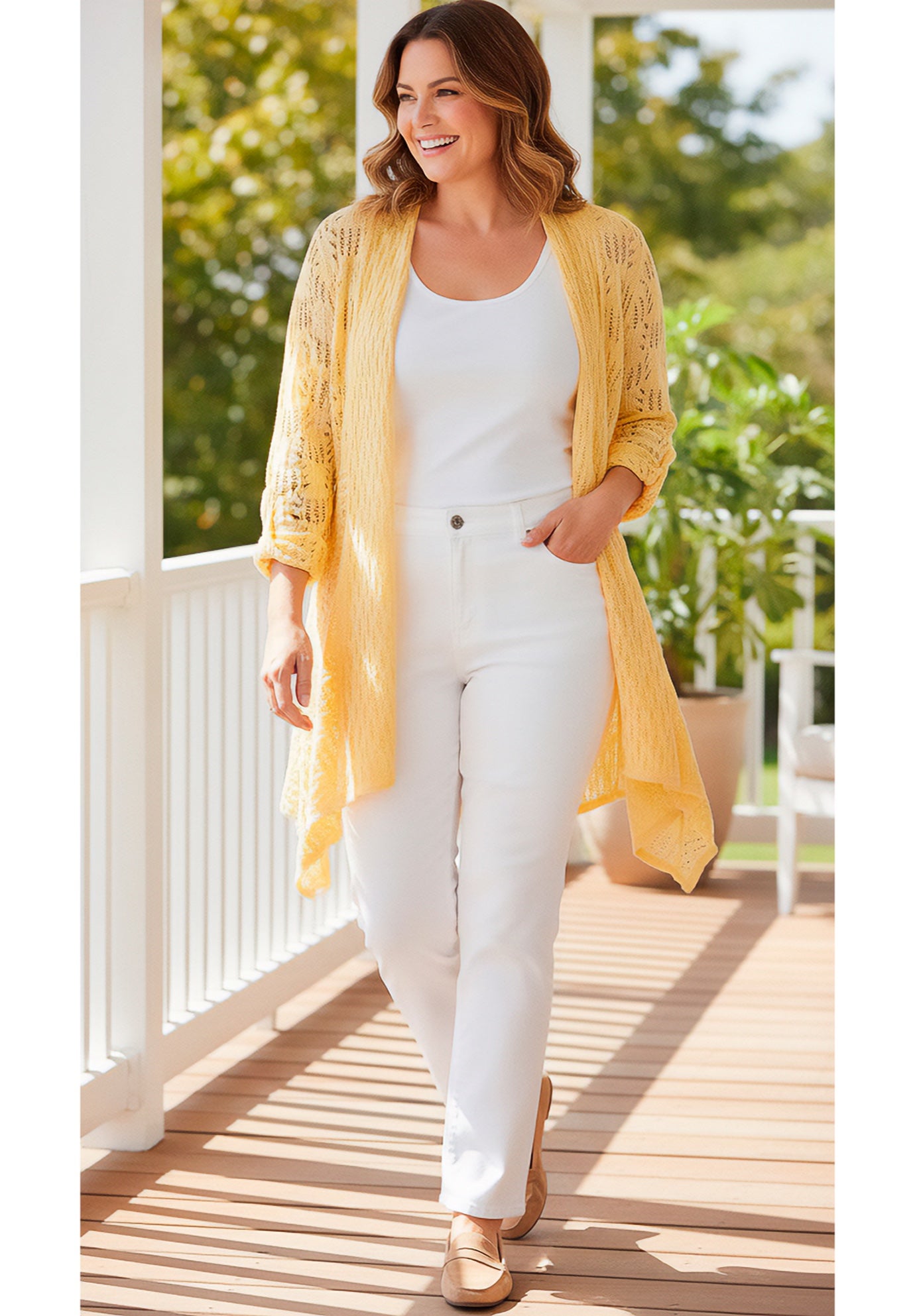 Open Front Pointelle Cardigan Sweater image number 1