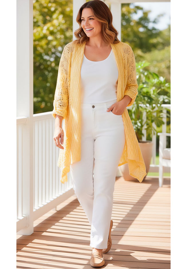 Open Front Pointelle Cardigan Sweater image number 1