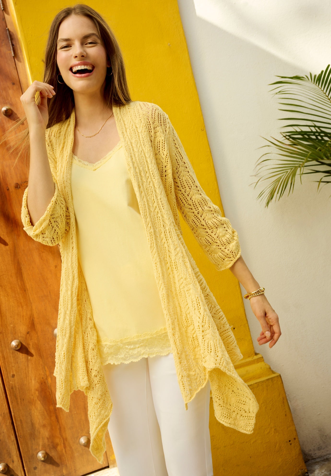 Open Front Pointelle Cardigan Sweater image number 6