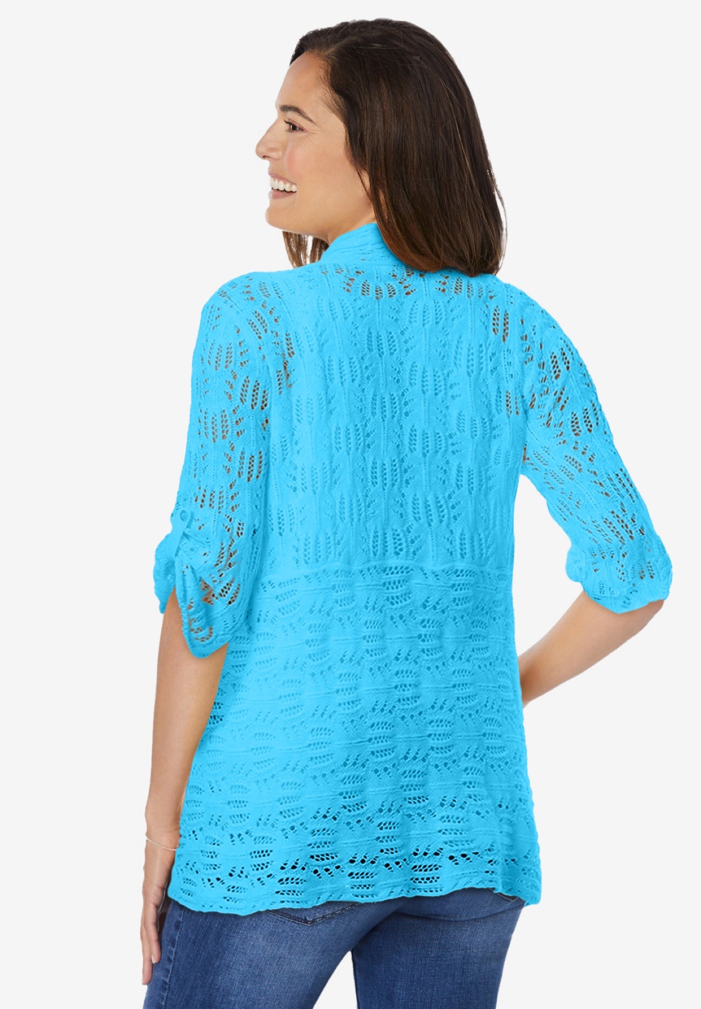 Open Front Pointelle Cardigan Sweater image number 1