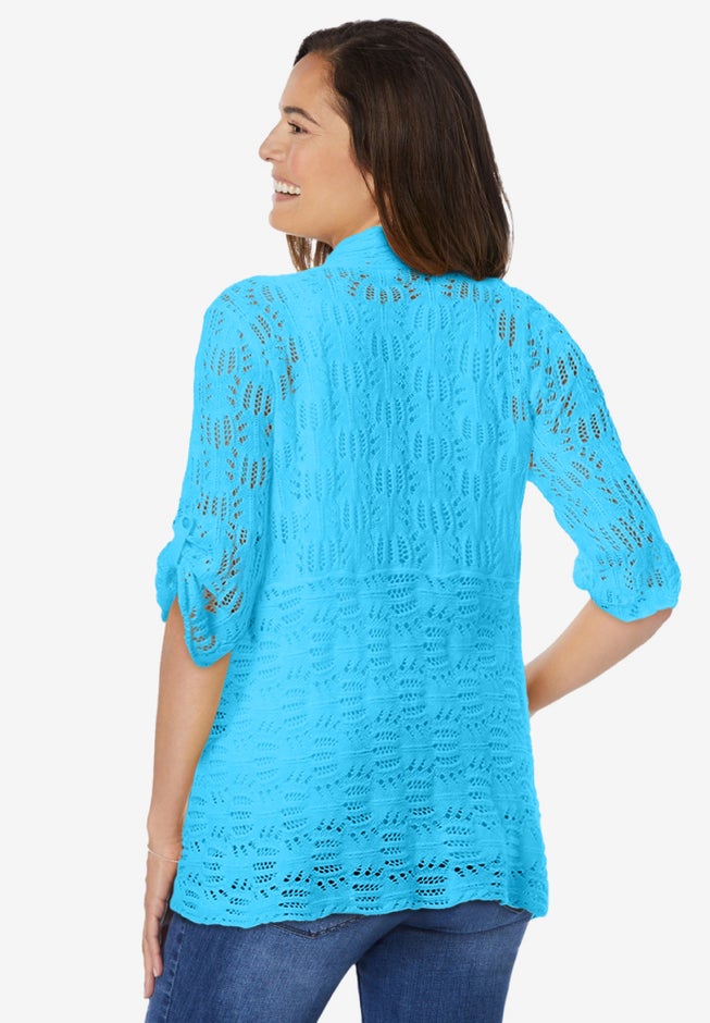 Open Front Pointelle Cardigan Sweater image number 1