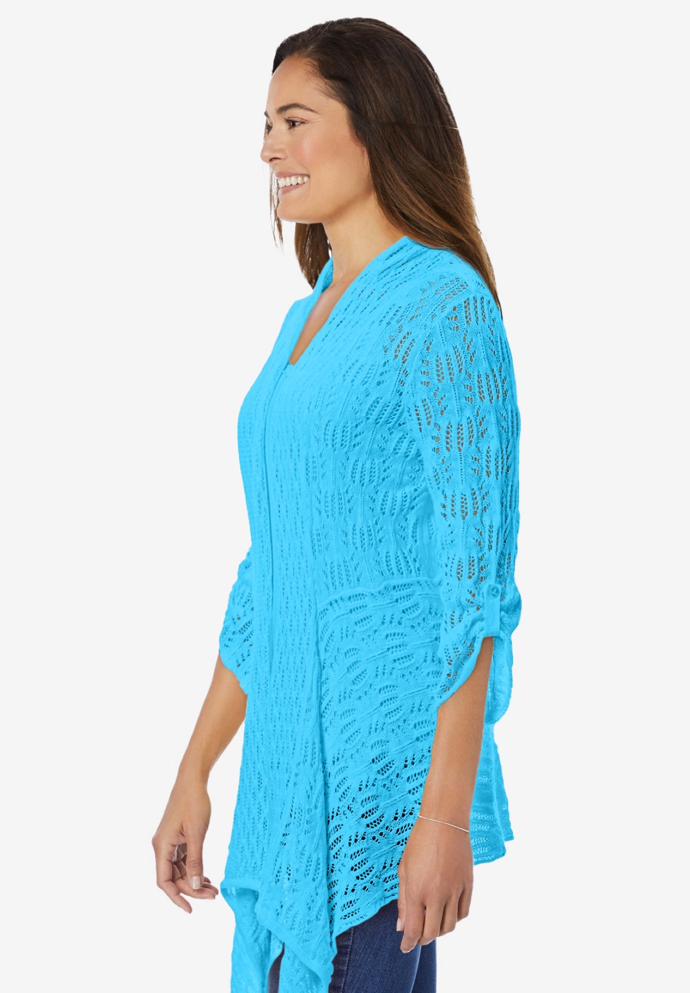 Open Front Pointelle Cardigan Sweater image number 2