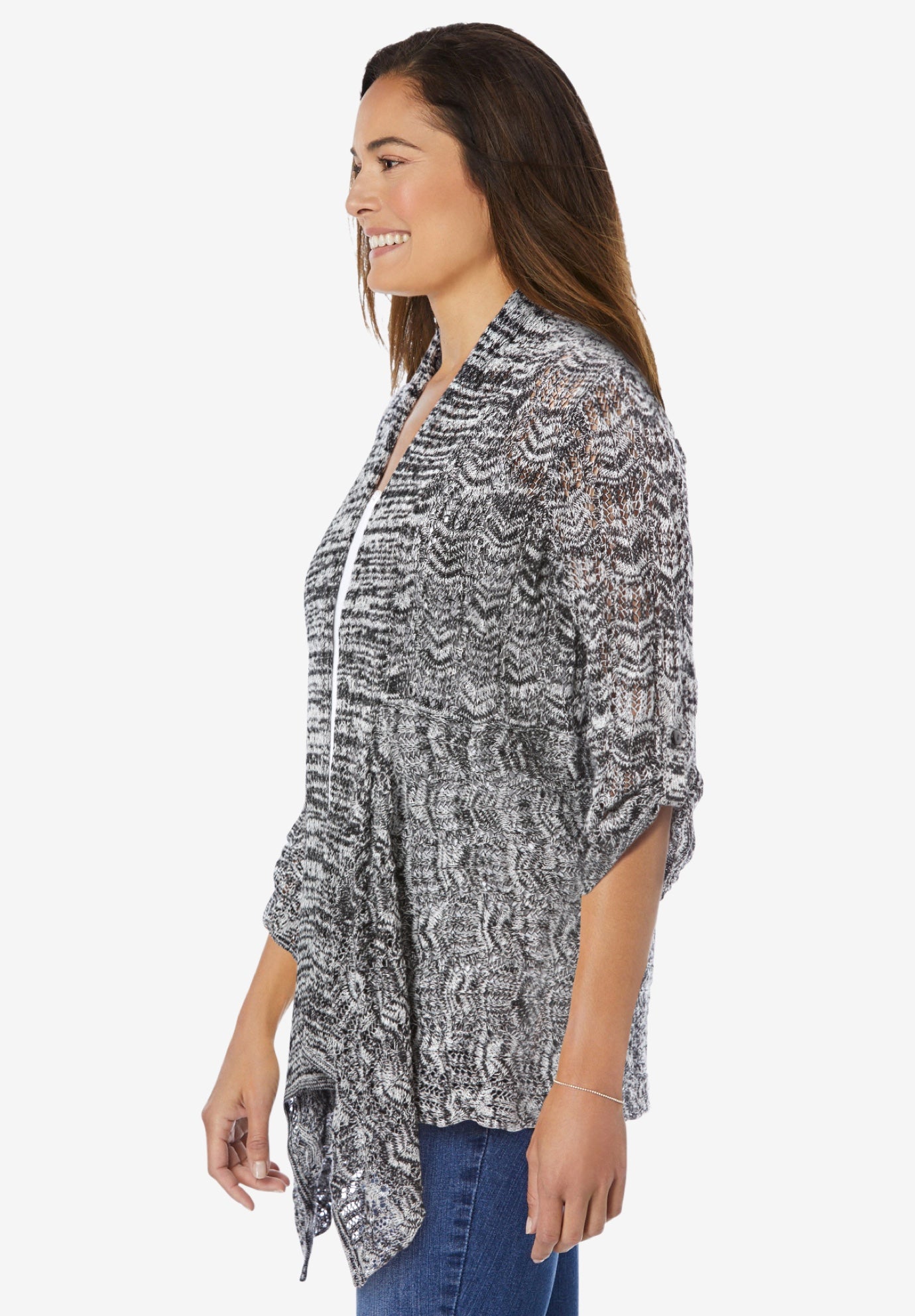 Open Front Pointelle Cardigan Sweater image number 1