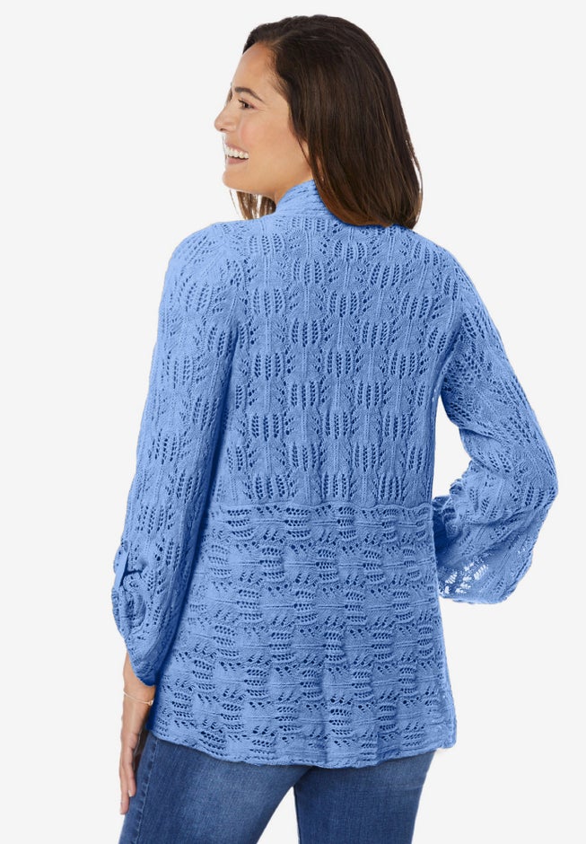 Open Front Pointelle Cardigan Sweater image number 2