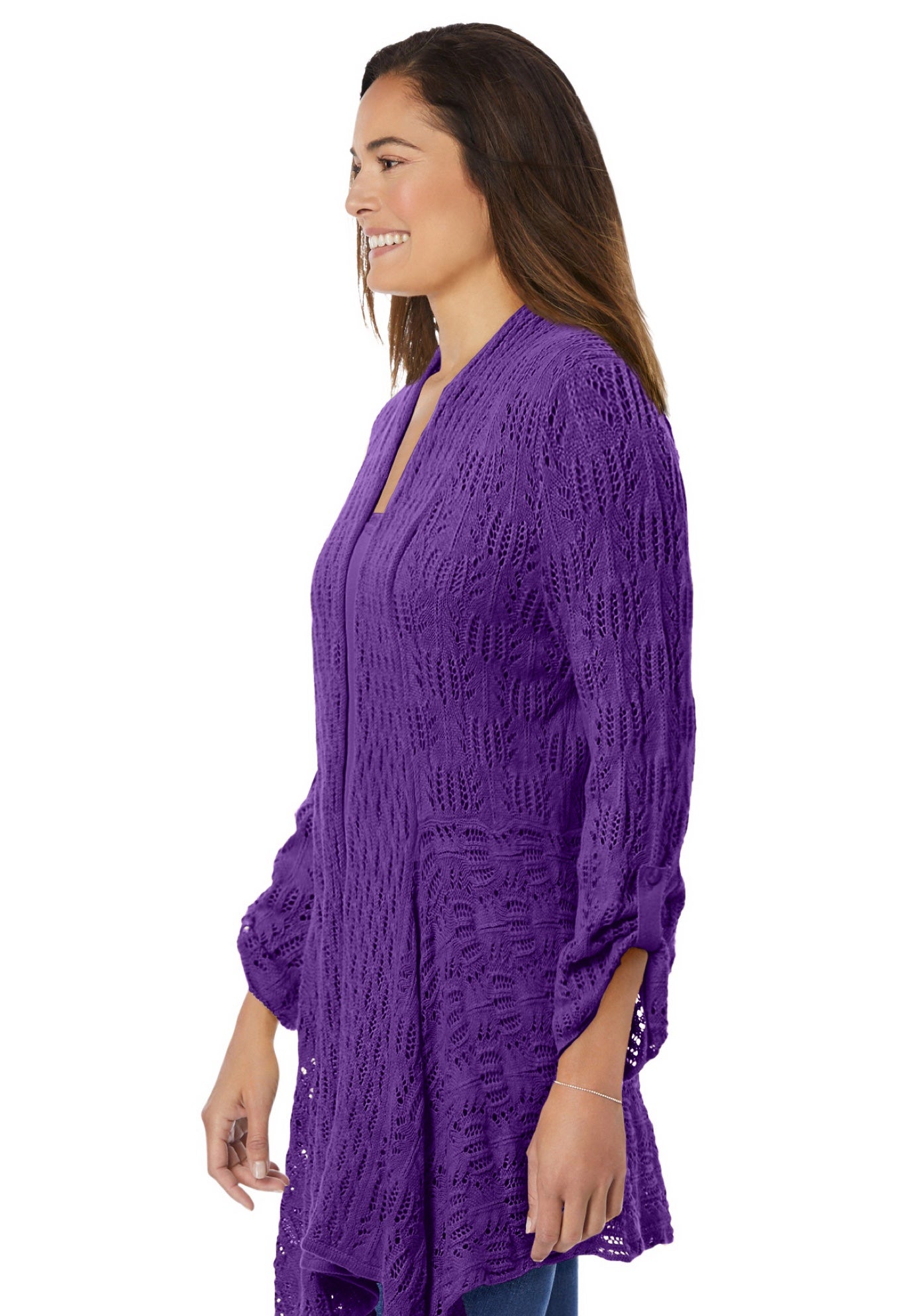Open Front Pointelle Cardigan Sweater image number 2