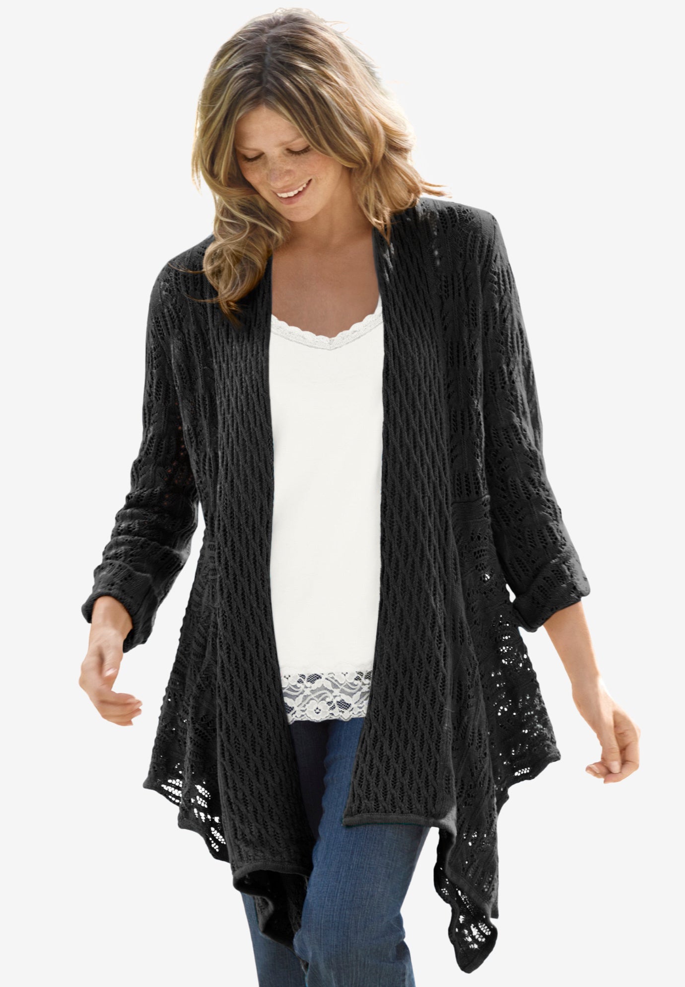 Open Front Pointelle Cardigan Sweater image number 0