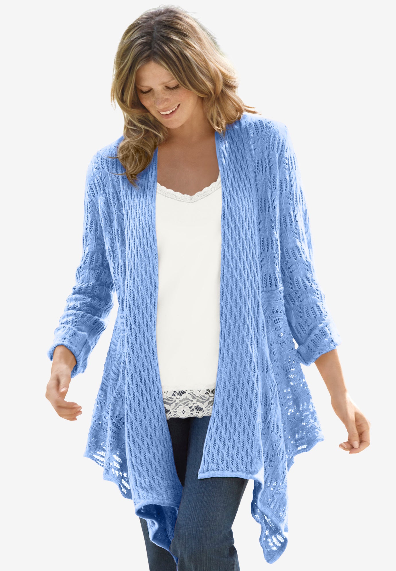 Open Front Pointelle Cardigan Sweater image number 1