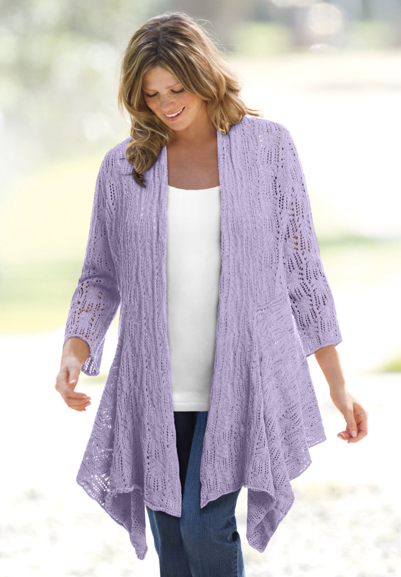 Open Front Pointelle Cardigan Sweater image number 2