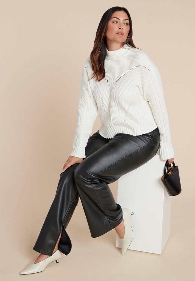 Cableknit Funnelneck Sweater image number 3