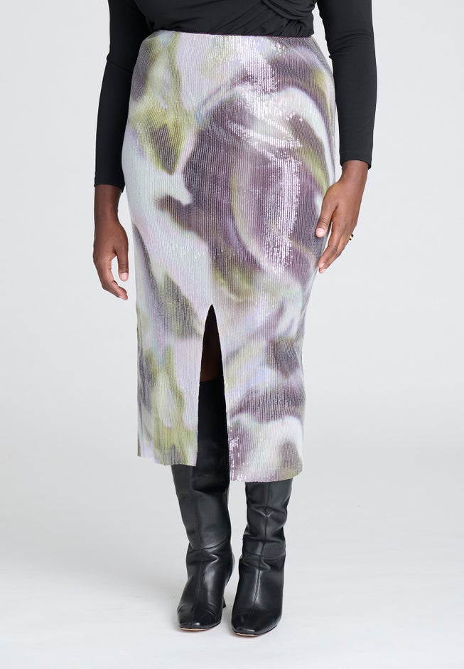 Printed Sequin Midi Skirt image number 2