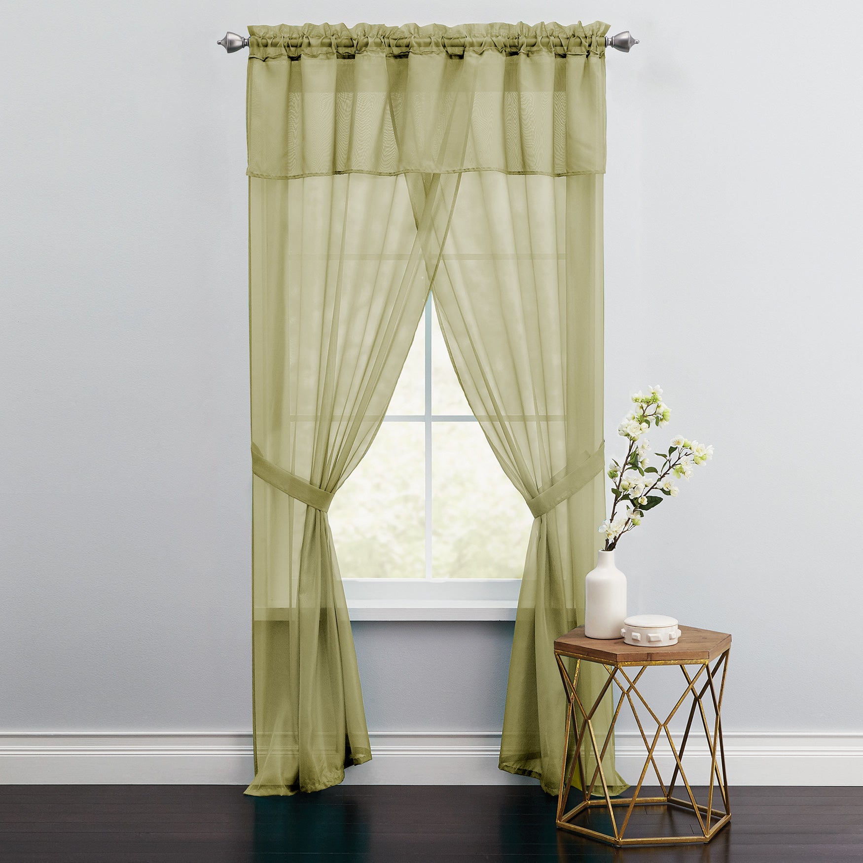 BH Studio Sheer Voile 5-Pc. One-Rod Curtain Set image number 0