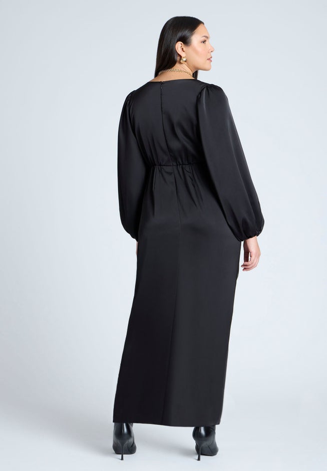 Satin Puff Sleeve Pleated Dress image number 2