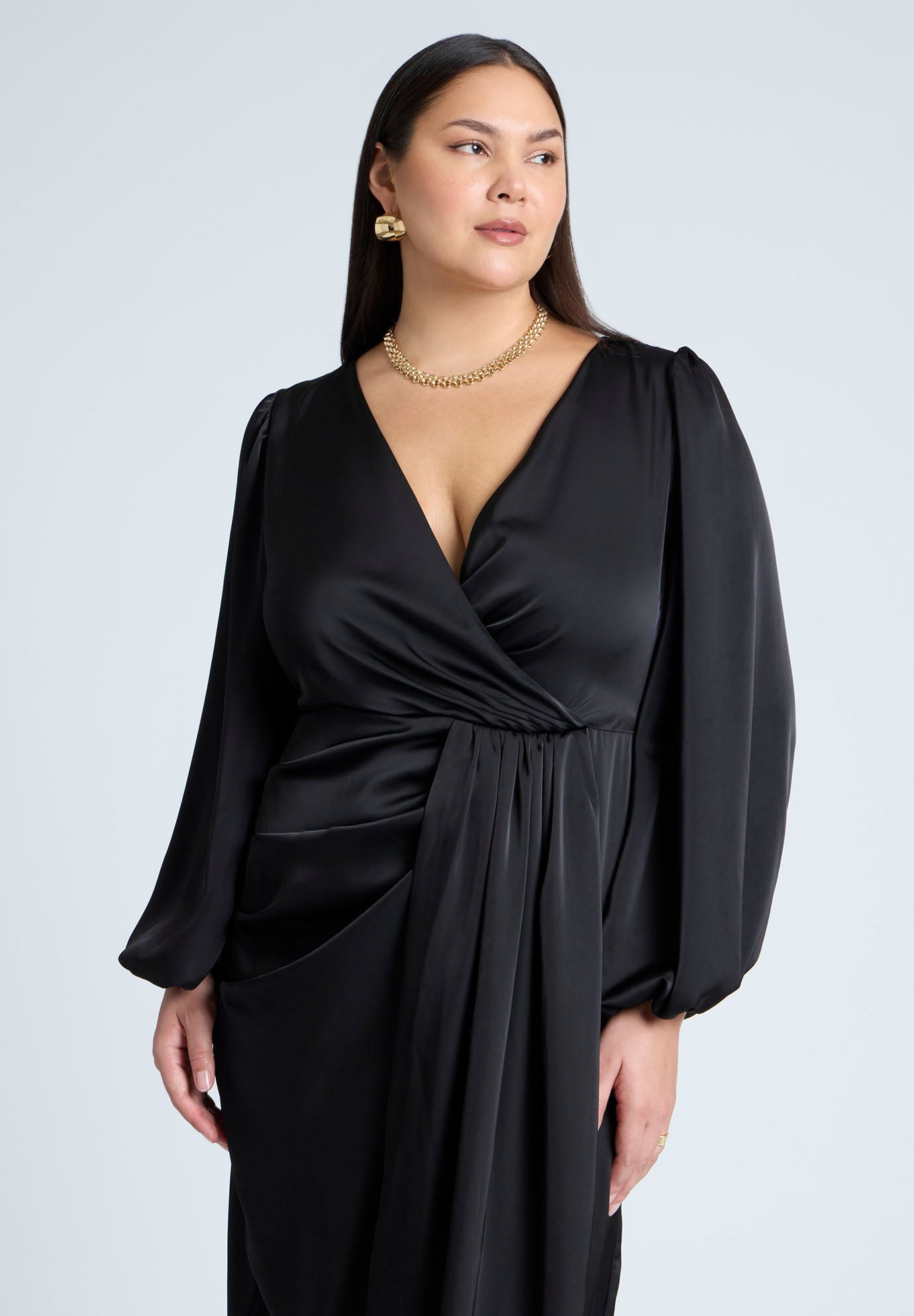 Satin Puff Sleeve Pleated Dress image number 3