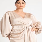 Satin Puff Sleeve Pleated Dress image number null