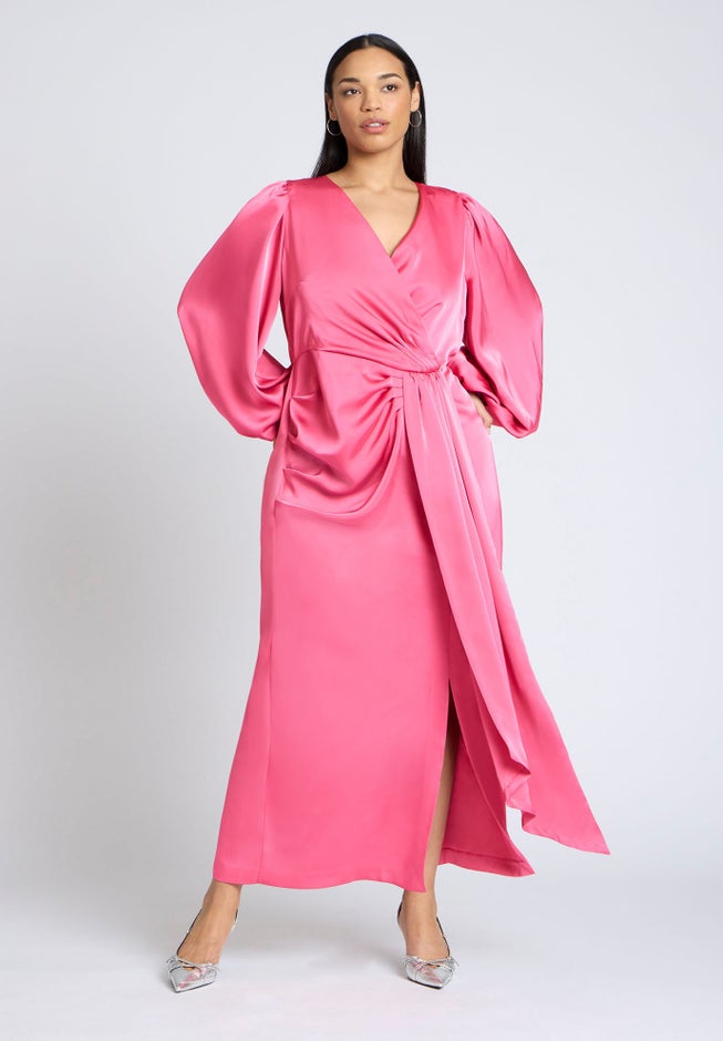 Satin Puff Sleeve Pleated Dress image number 1