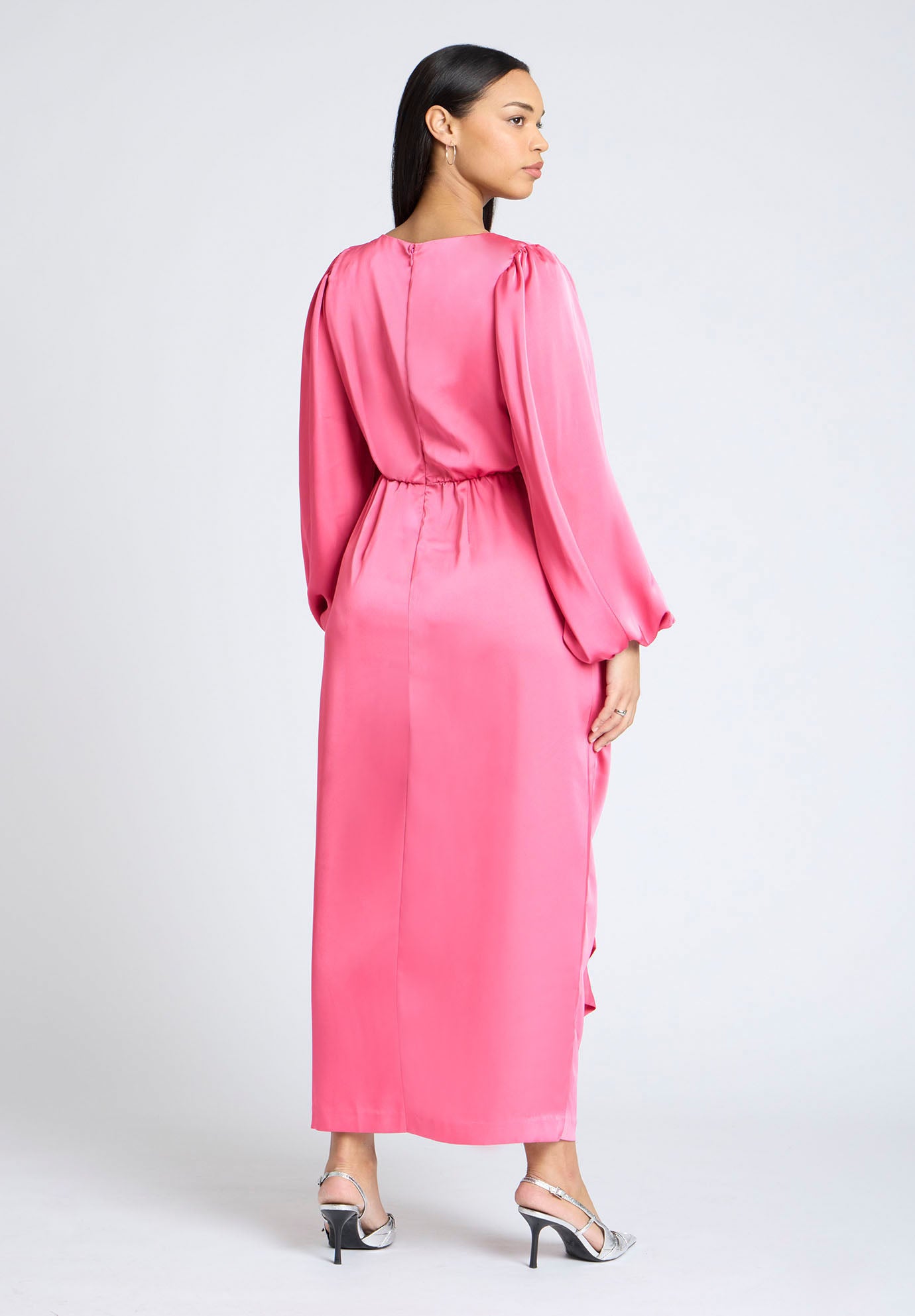 Satin Puff Sleeve Pleated Dress image number 2