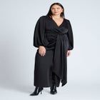 Satin Puff Sleeve Pleated Dress image number null