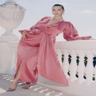 Satin Puff Sleeve Pleated Dress image number null