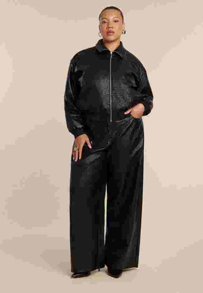Basket Weave Faux Leather Bomber Jacket image number 3