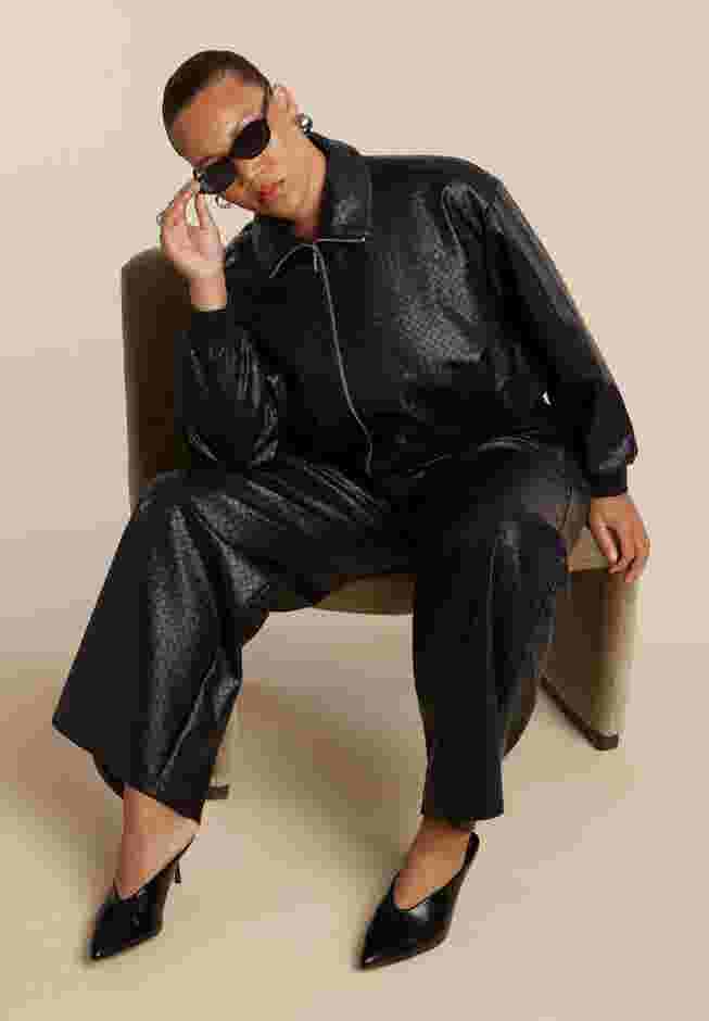 Basket Weave Faux Leather Bomber Jacket image number 4