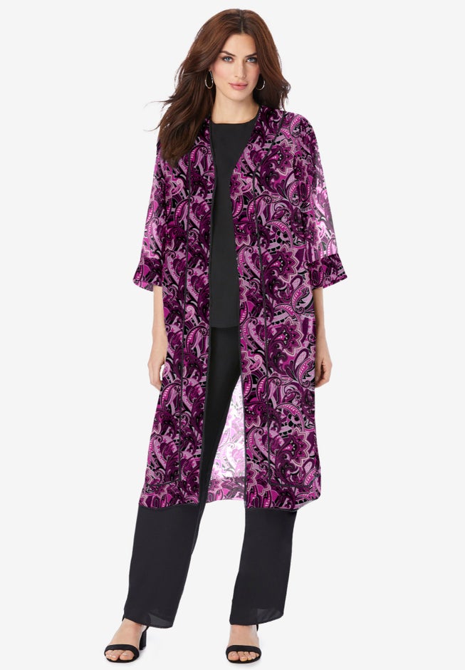 Plus-Size 3/4 Sleeve 3 Piece ITY Printed Duster Pant Set image number 0