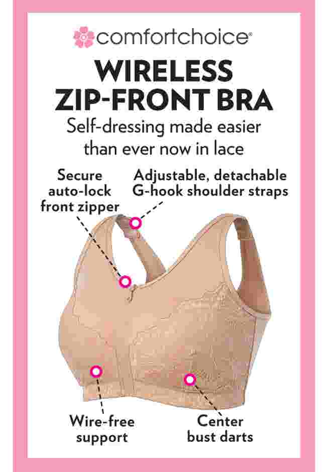 Comfort Choice® Zip-Front Lace Lounge Bra image number 3