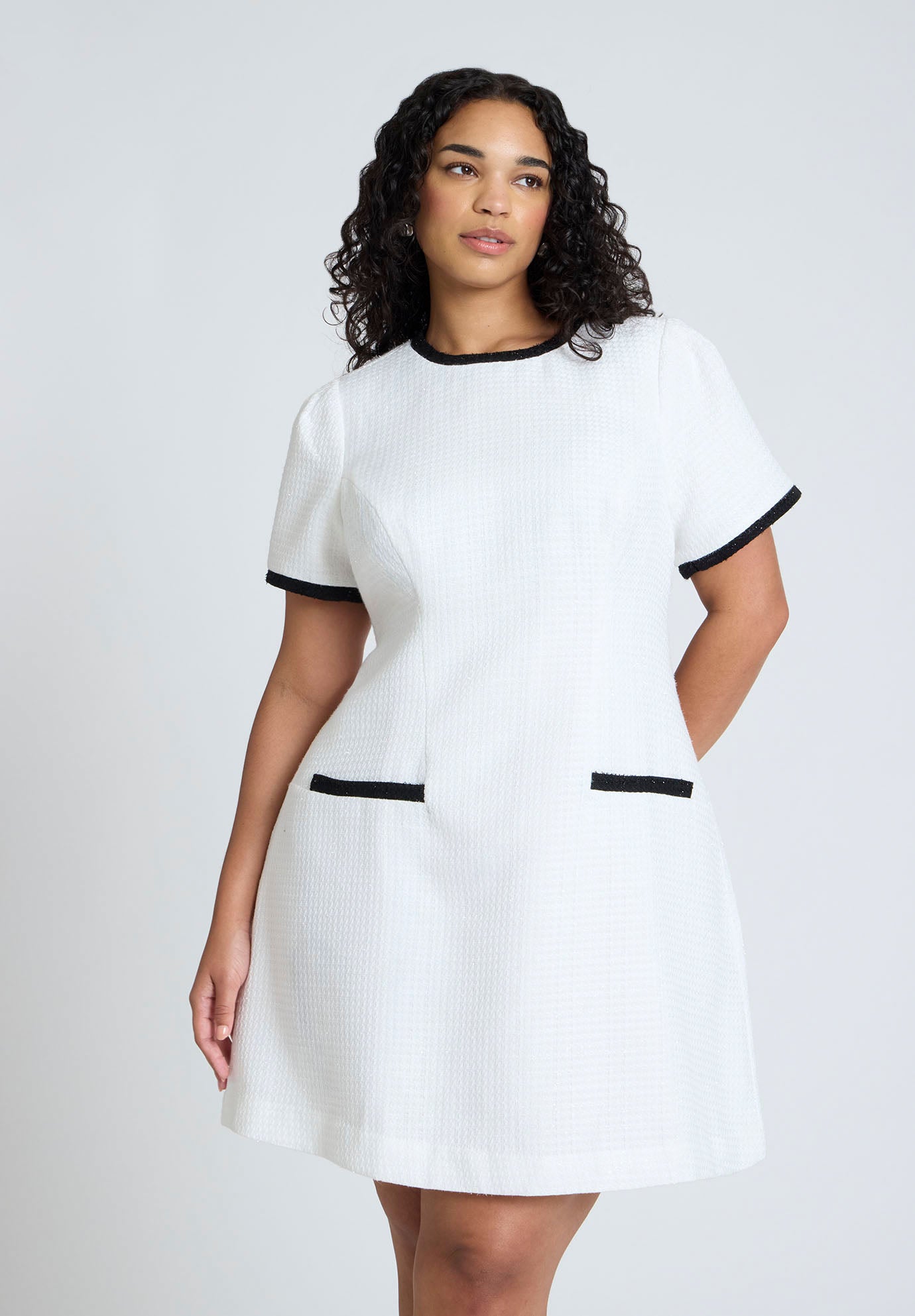 Contrast Piping Tweed Mini Dress image number 2