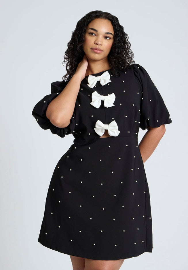 Pearl Mini Dress With Bows image number null