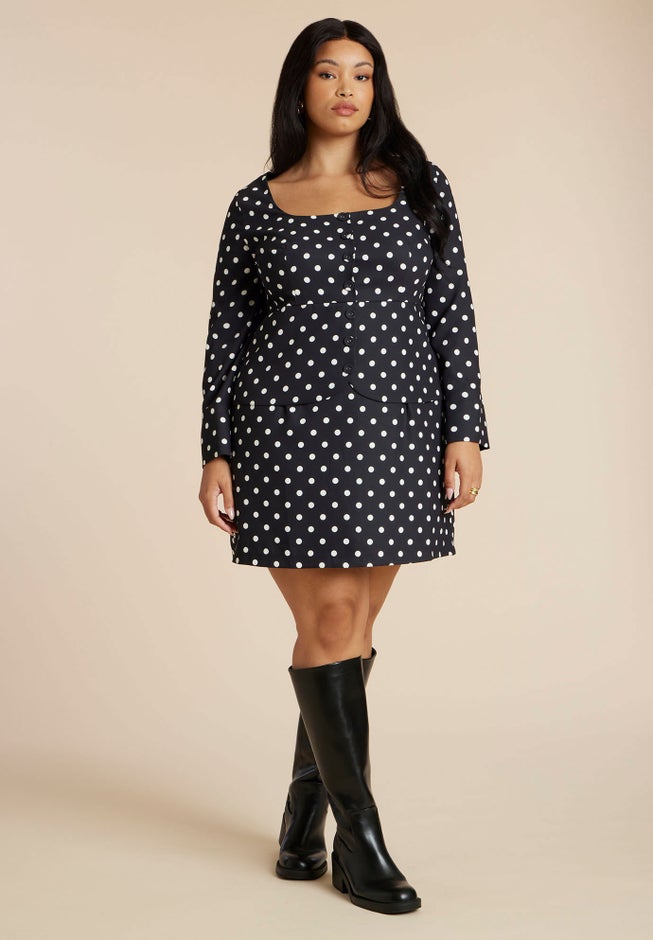 Square Neck Long Sleeve Printed Mini Dress image number 0