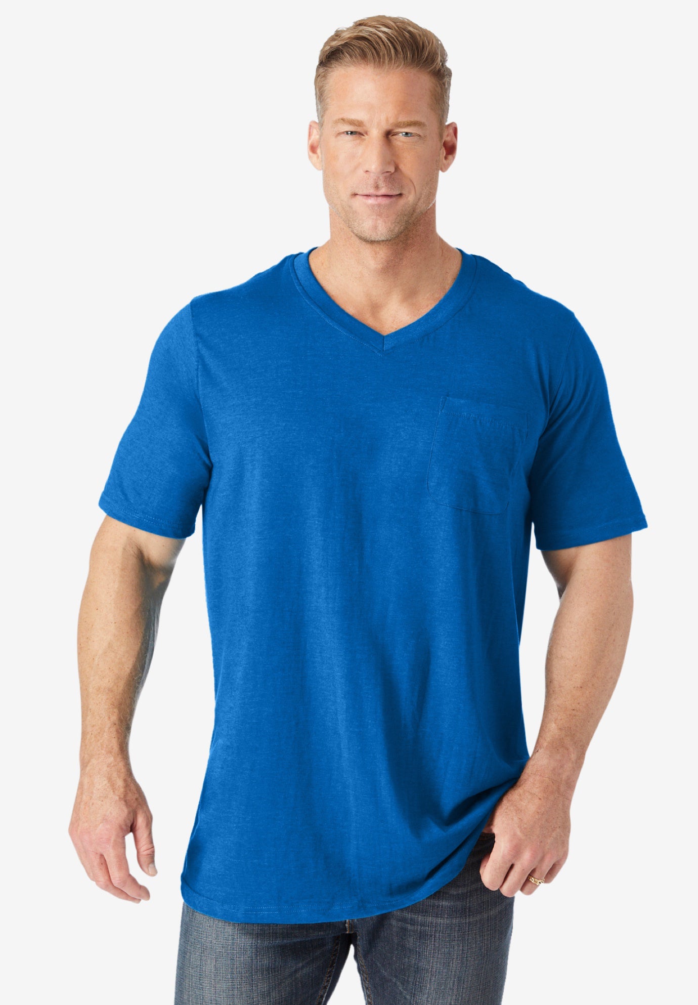 Shrink-Less Lightweight Longer-Length V-neck T-shirt image number 3
