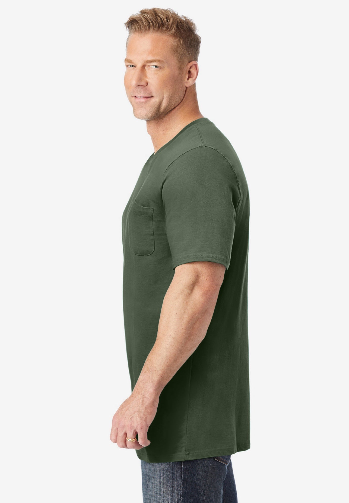 Shrink-Less&trade; Lightweight Longer-Length V-neck T-shirt image number 2
