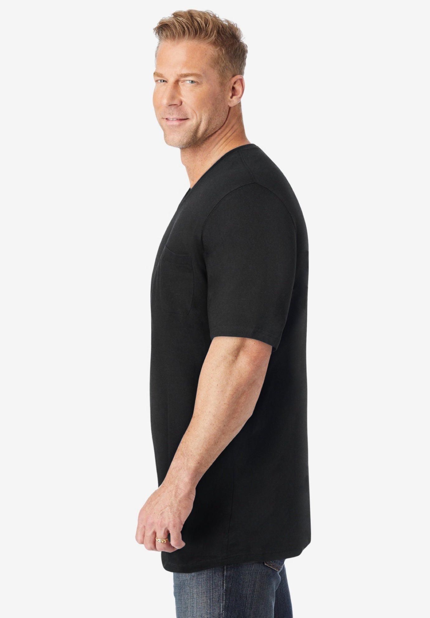 Shrink-Less&trade; Lightweight Longer-Length V-neck T-shirt image number 2