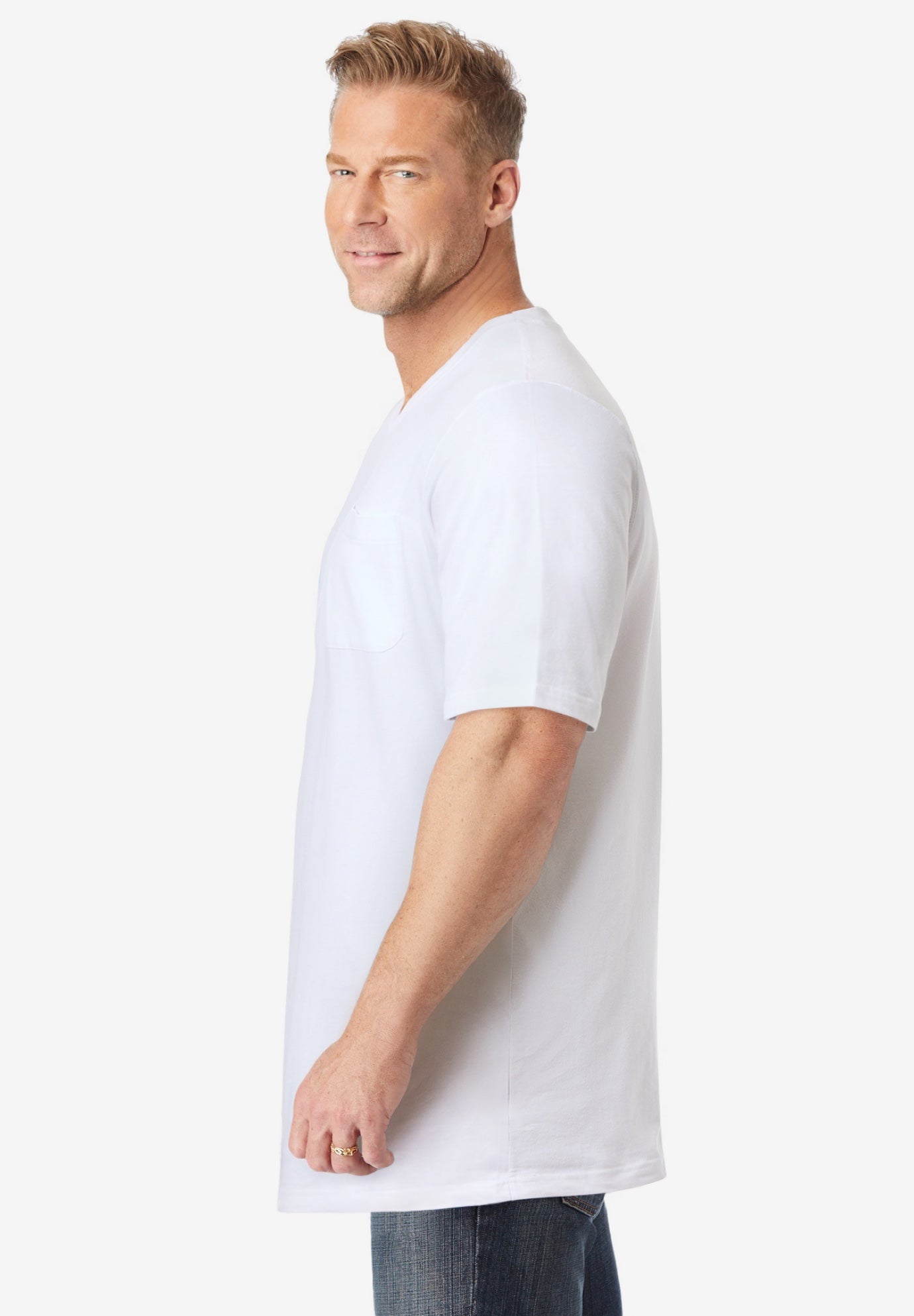 Shrink-Less&trade; Lightweight Longer-Length V-neck T-shirt image number 2