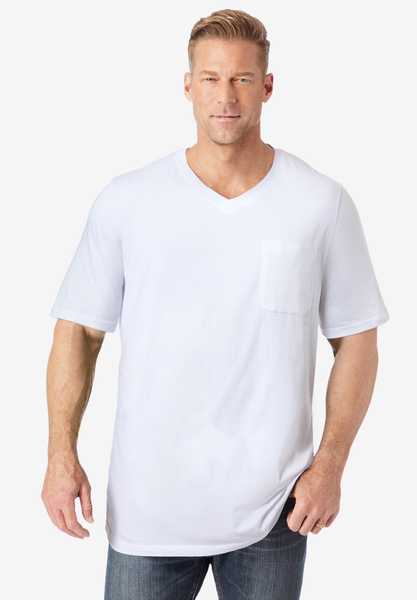 Shrink-Less&trade; Lightweight Longer-Length V-neck T-shirt image number 0