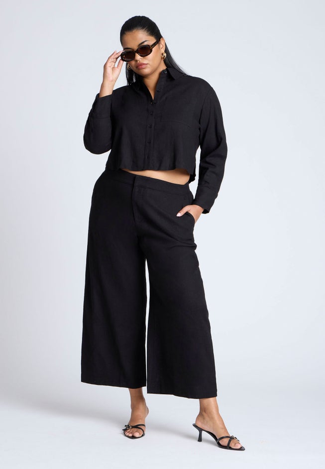 Linen Wide Leg Crop Pant image number 1