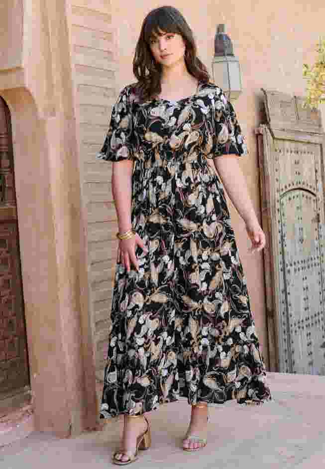 Flutter-Sleeve Crinkle Maxi Dress image number 3