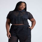 Eyelet Short Sleeve Button Up Top image number null