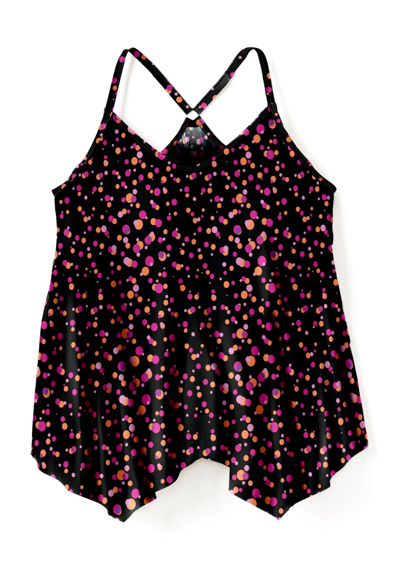 Longer-Length Draped Mesh Racerback Tankini Top image number 2