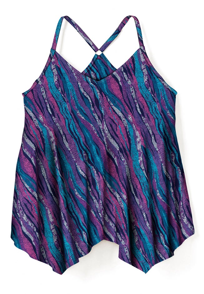 Longer-Length Draped Mesh Racerback Tankini Top image number 3