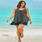 Longer-Length Draped Mesh Racerback Tankini Top image number 2