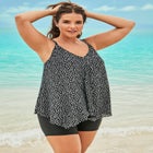 Longer-Length Draped Mesh Racerback Tankini Top image number 0