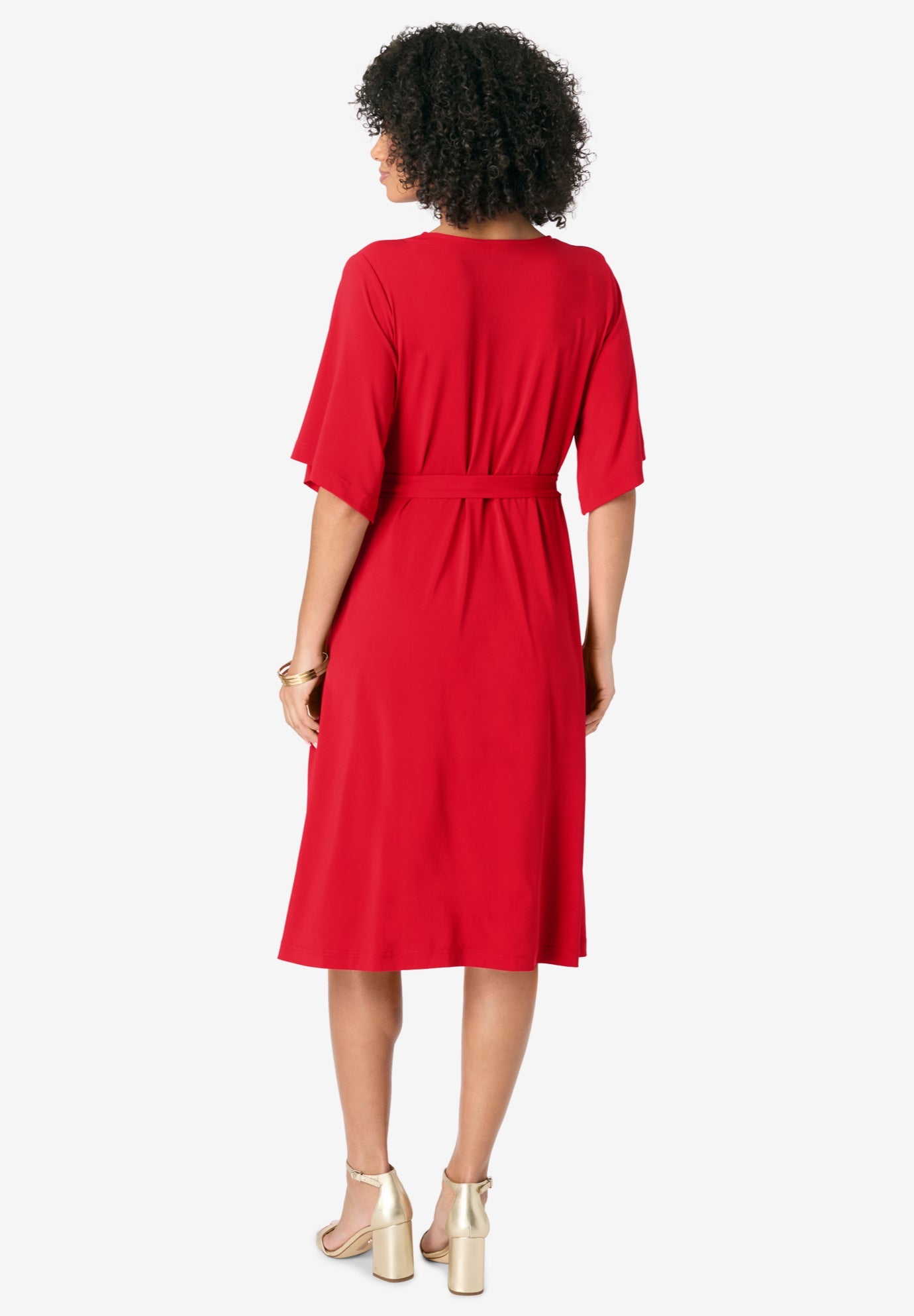 Plus Size Short Sleeve Wrap Fit and Flare Dress image number 2