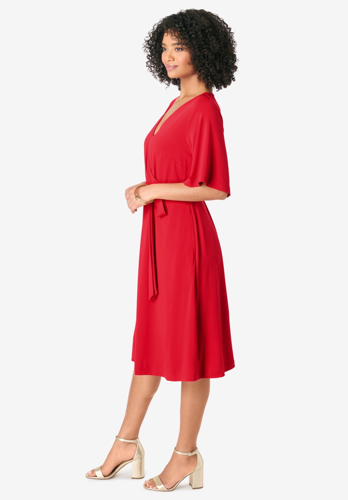 Plus Size Short Sleeve Wrap Fit and Flare Dress image number 3