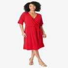 Plus Size Short Sleeve Wrap Fit and Flare Dress image number null