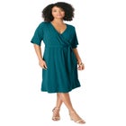 Plus Size Short Sleeve Wrap Fit and Flare Dress image number null