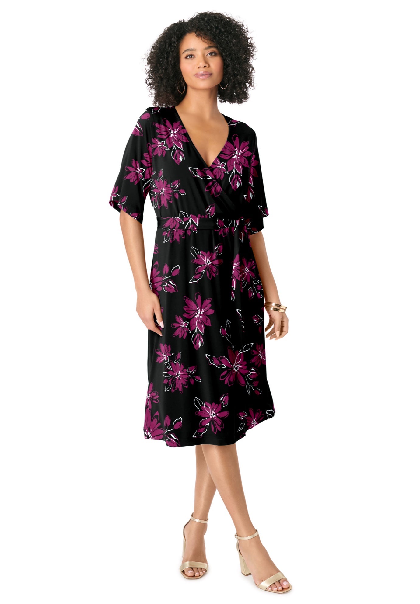 Plus Size Short Sleeve Wrap Fit and Flare Dress image number 0