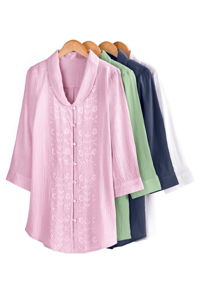 Textured Gauze Tunic with Shawl Collar image number 5