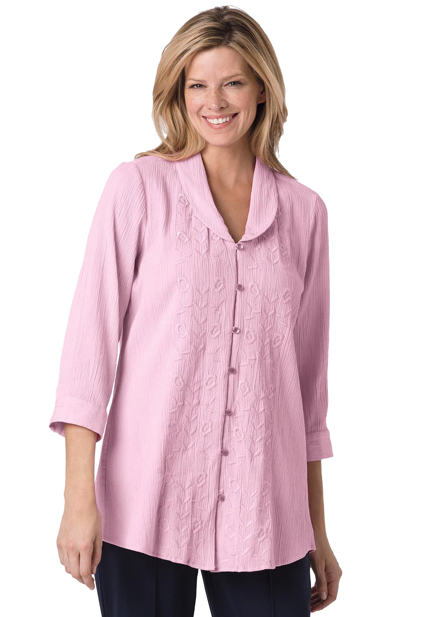 Textured Gauze Tunic with Shawl Collar image number 0
