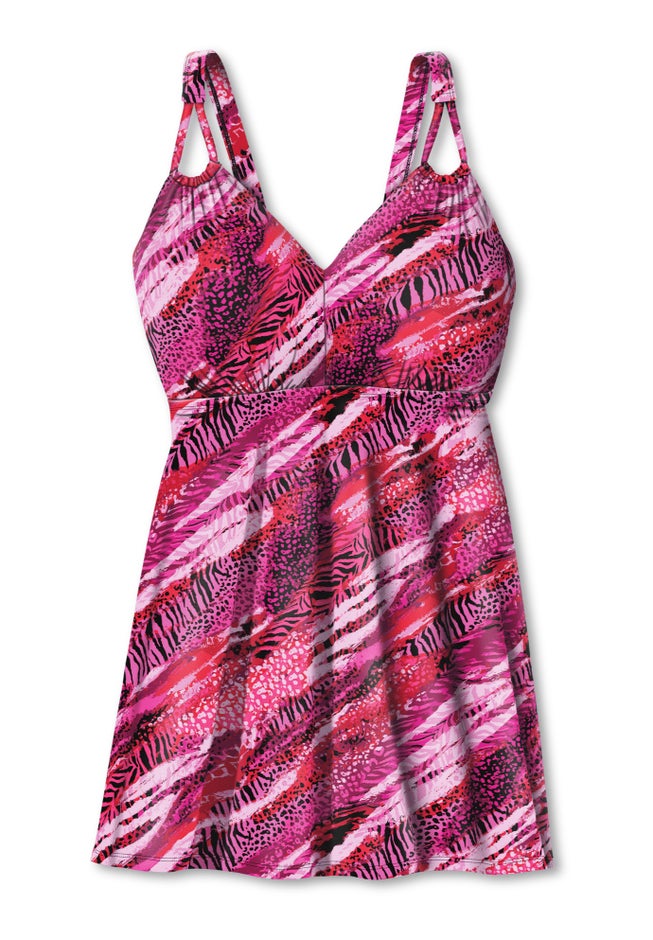 Loop-Strap V-Neck Tummy Control Two-Piece Swim Dress image number 2
